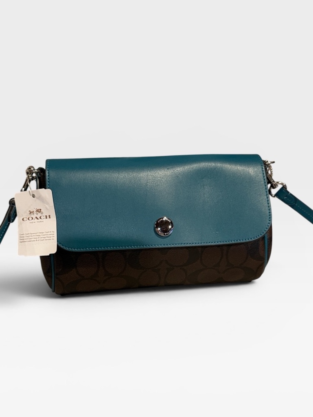 NWT Coach Reversible Signature Crossbody Bag Flap Teal Light Blue F59534 - Picture 3 of 14